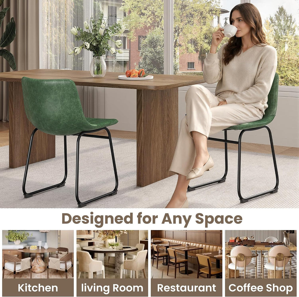 REONEY Dining Chairs Set of 8, 18" PU Leather Dinner Chairs, Green