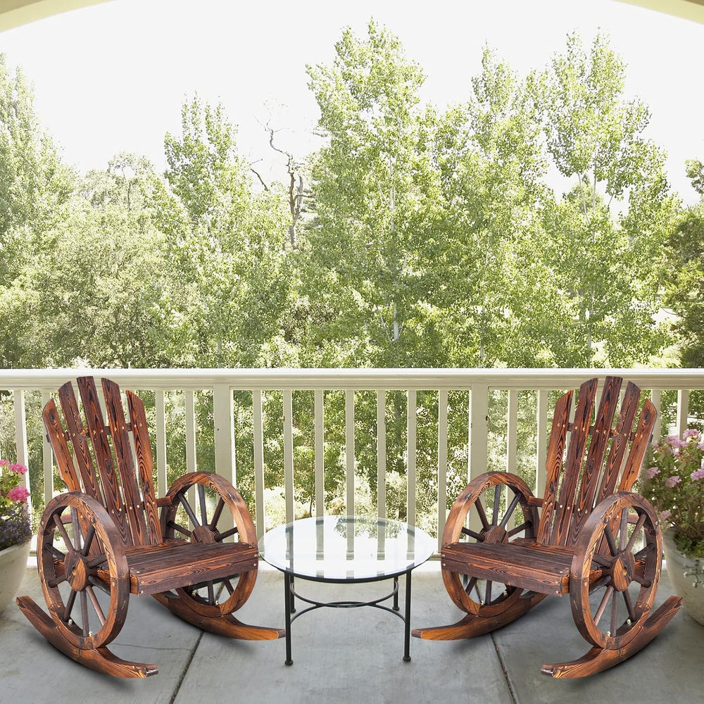 Outvita Adirondack Rocking Chair with Wheel Armrest for Garden Patio