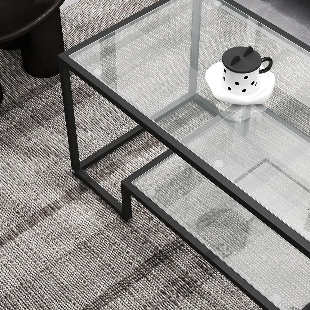 42" Rectangular Glass Coffee Table, Black