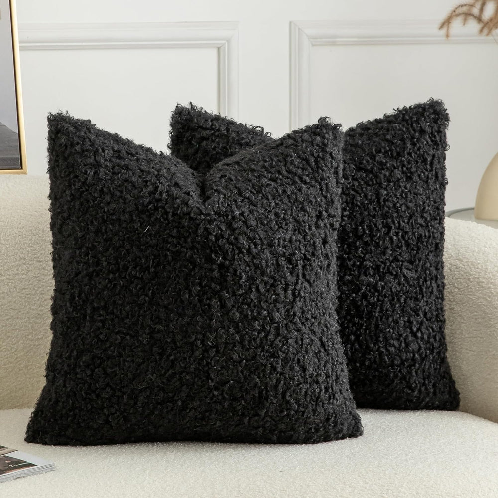 Pack of 2 Curly Teddy Wool Faux Fur Throw Pillow Covers Fuzzy Accent Soft She...