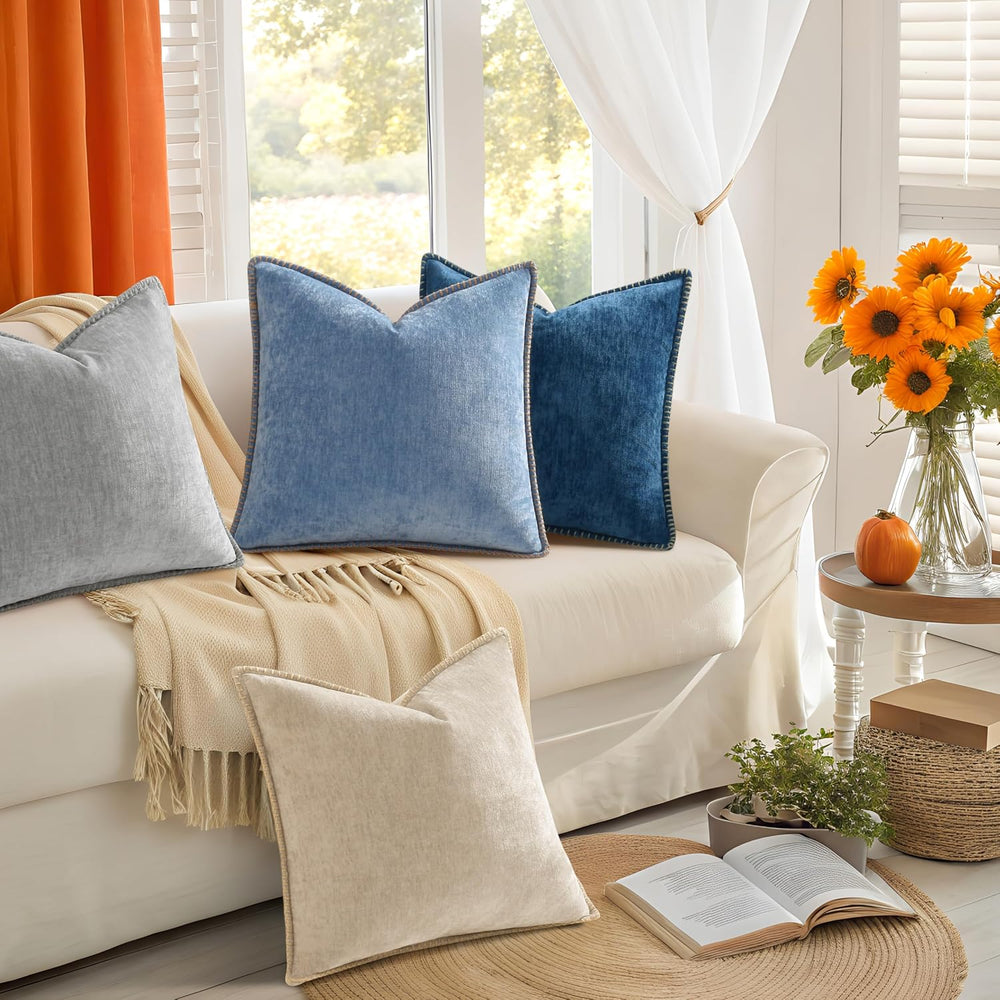 decorUhome Fall Soft Decorative Chenille Throw Pillow Covers 18x18 Set of 4