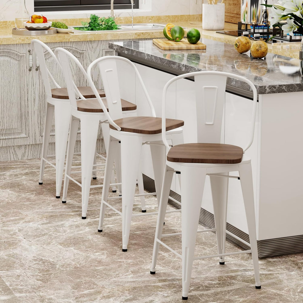 Aklaus Swivel Metal Bar Stools with Backs Counter Stools Set of 4 Counter Hei...