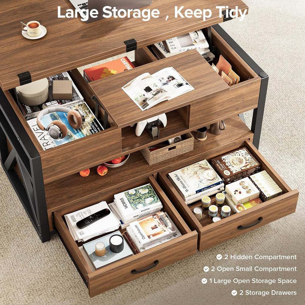 Memobarco 40" Lift Top Coffee Table with Storage,Walnut