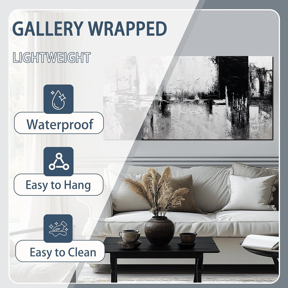 Trogonup Black and White Abstract Wall Art for Living Room Textured Canvas Pa...