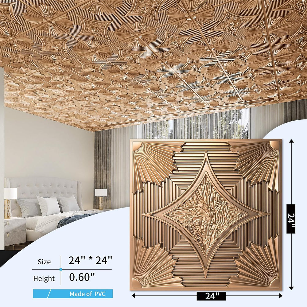 Art3d 12-Pack Waterproof 3D Drop Ceiling Tiles, 24 x 24 in, Bronze