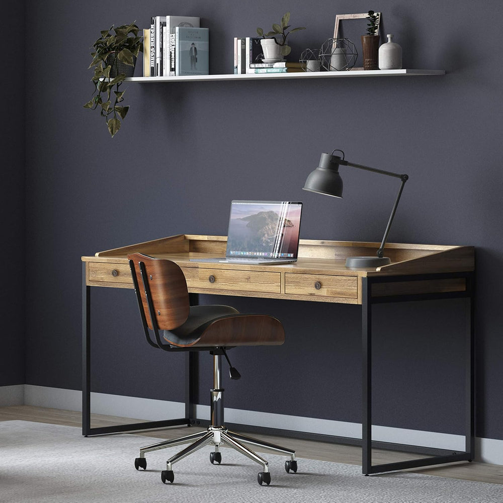 SIMPLIHOME Ralston 60" Wide Solid Acacia Wood Writing Desk in Golden Wheat