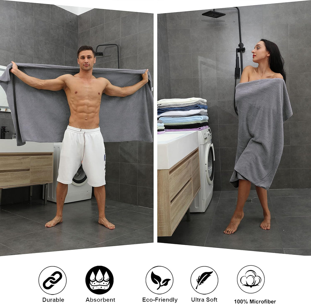 8-Piece Gray Bath Towel Set, 2 Extra Large Bath Towel Sheets, 2 Hand Towels a...