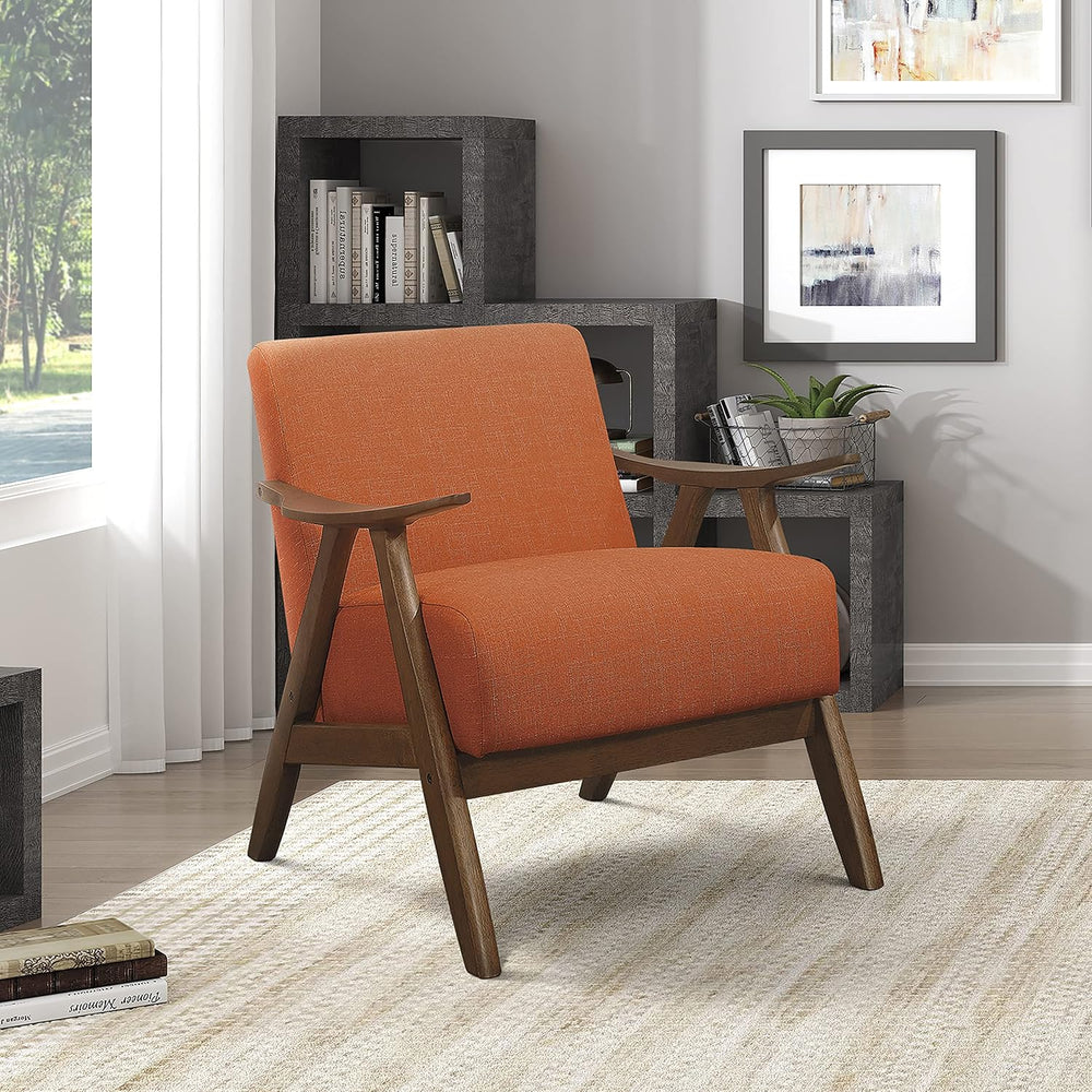 Lexicon Mid Century Modern Accent Chair with Walnut Wood Frame, Orange
