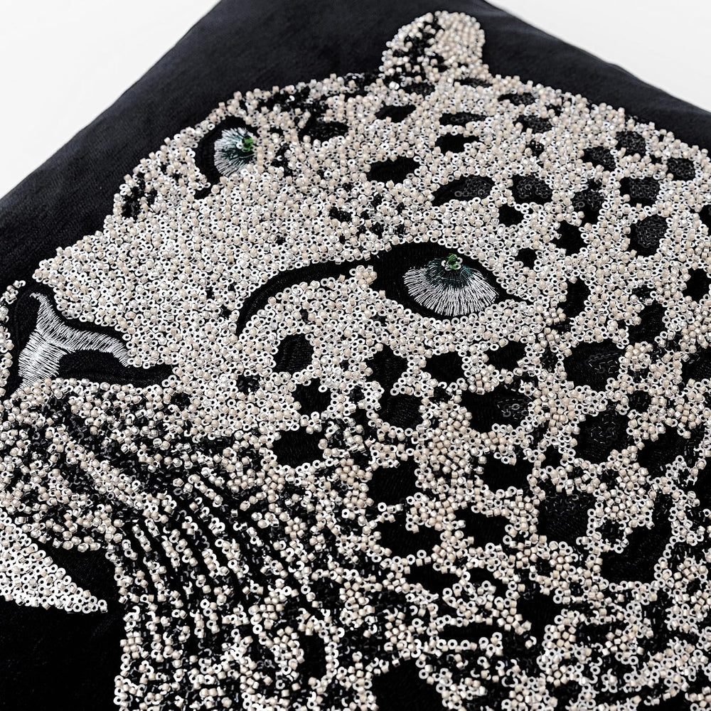 Luxury Embroidered Leopard Throw Pillow Cover 20x20 inch, 1 Piece