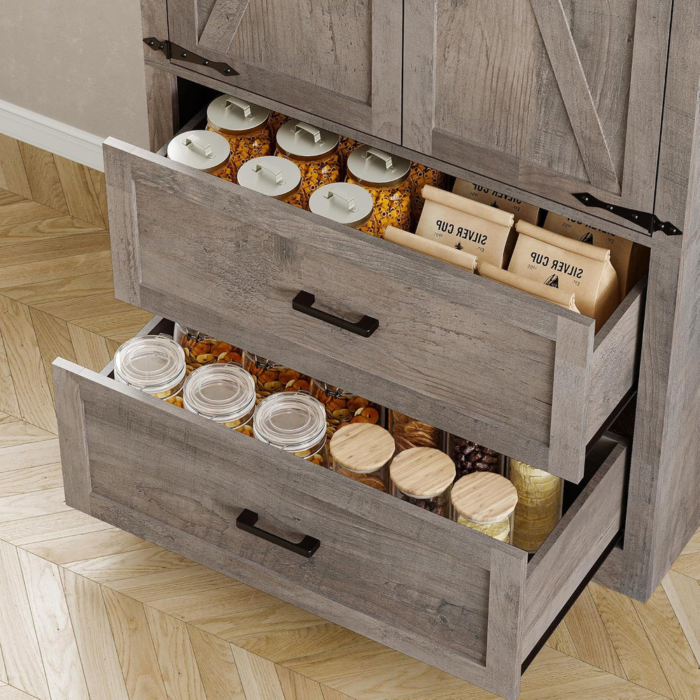 BORNOON Pantry Organizers and Storage Cabinet, 71” Barn Door Kitchen Cabinet ...