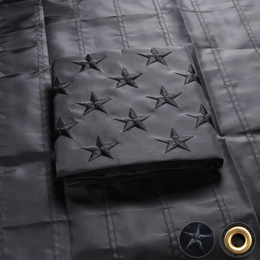 Black American Flag 5x8 Ft Outdoor, Heavy Duty Embroidered US Flag, All Black...