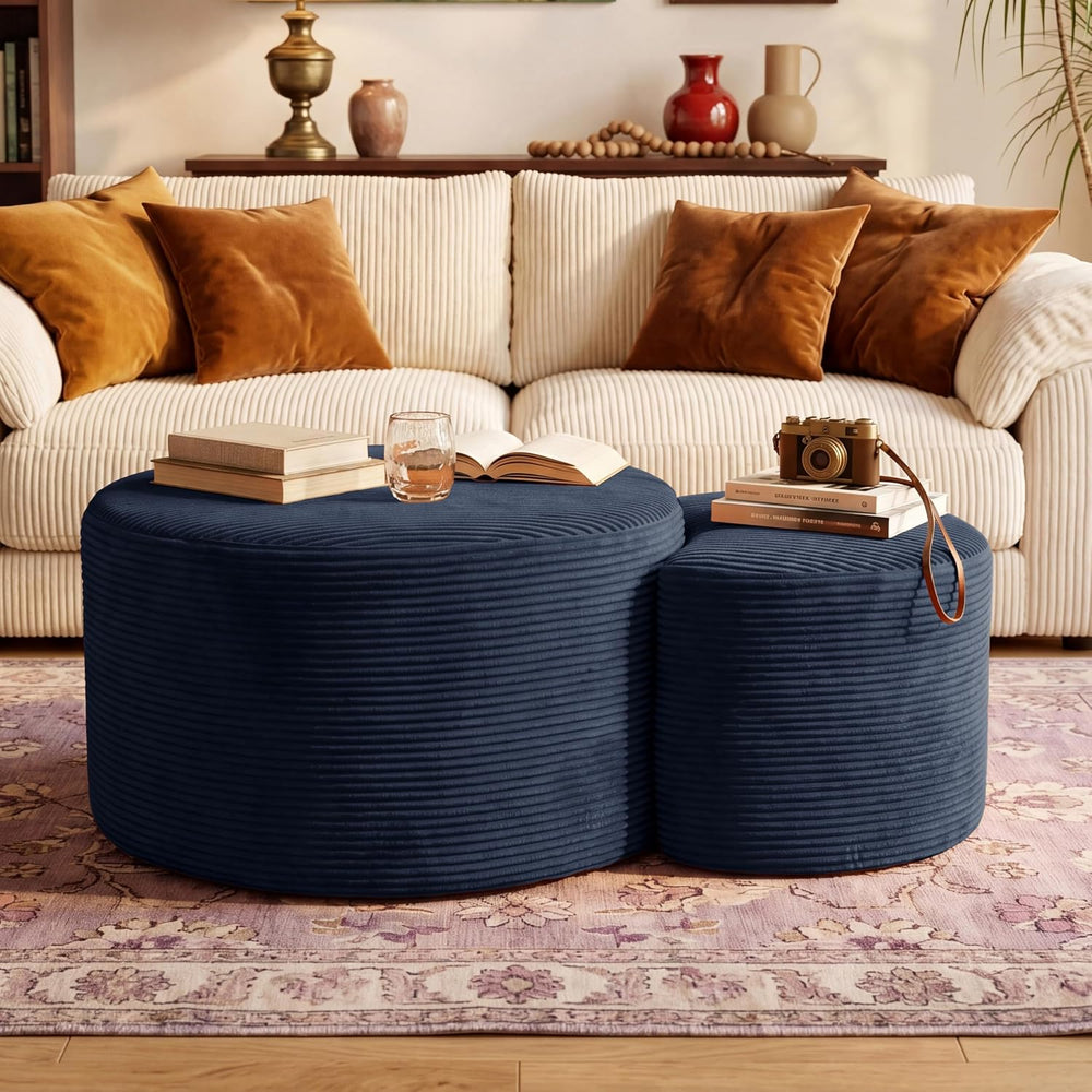 BSHOMGI Nesting Coffee Table Set of 2,Corduroy Ottoman Soft Foot Rest Movable...