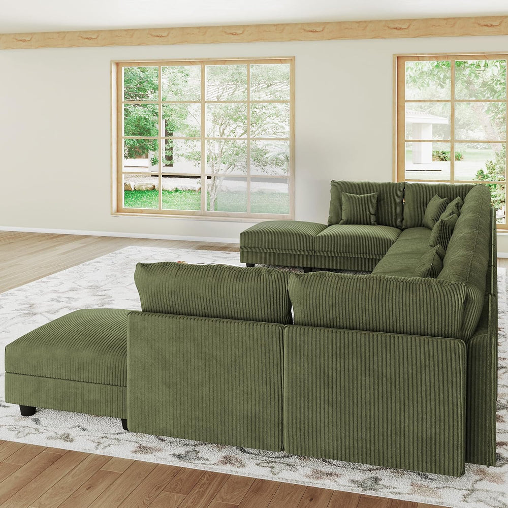LLappuil 10 Seater Sectional Sofa with Storage, Corduroy Modular U Shaped Cou...