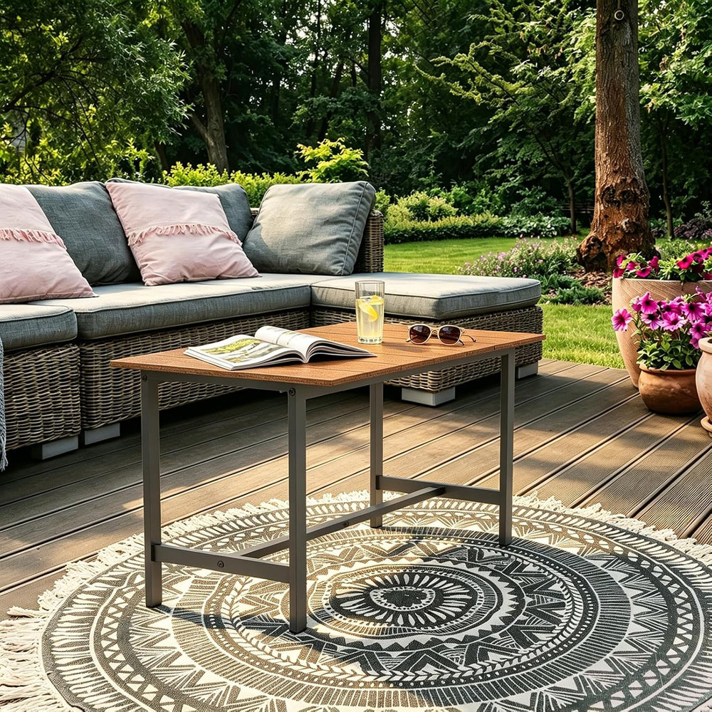 mapleway 33" Rustic Wood Patio Coffee Table Weather-Resistant Metal Frame