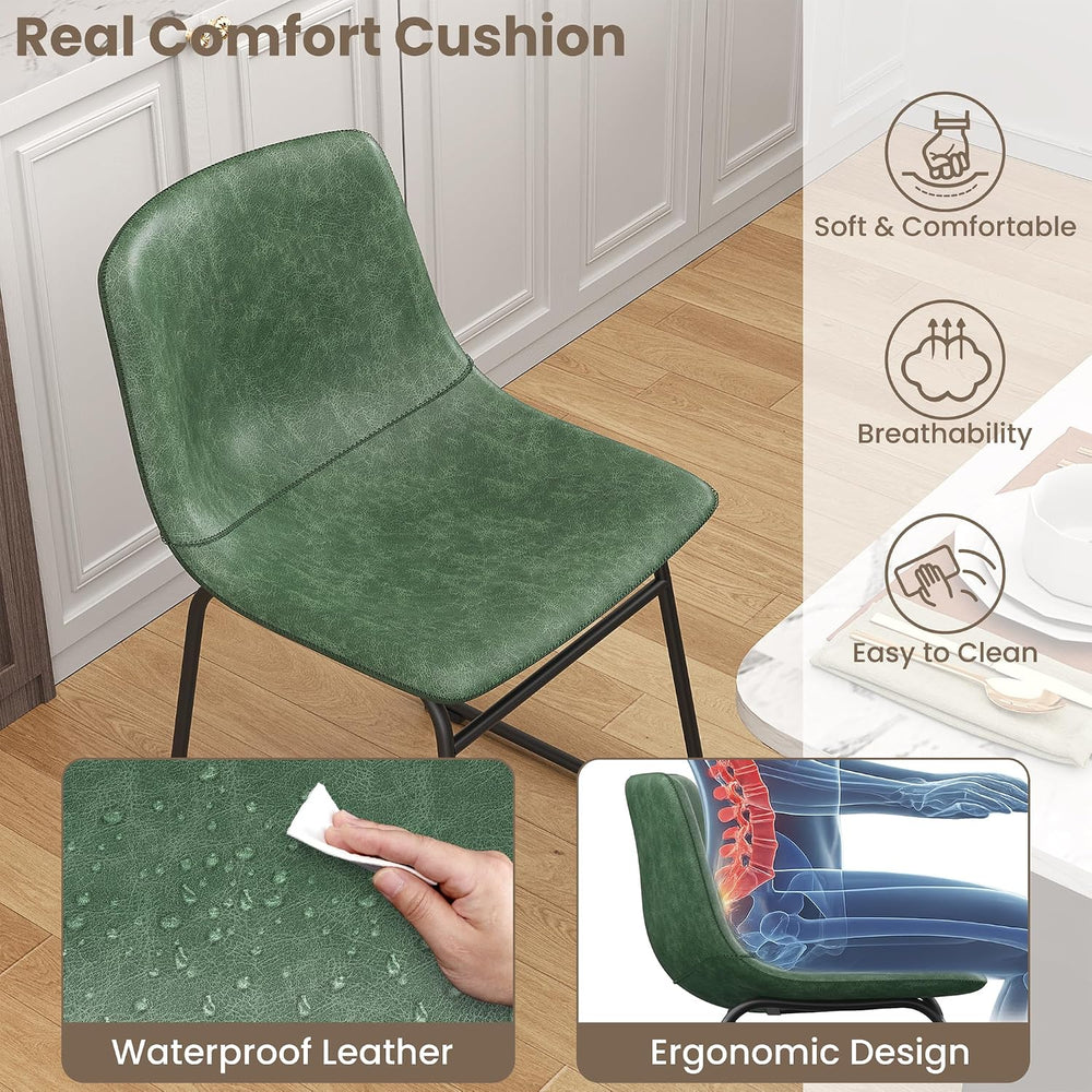 REONEY Dining Chairs Set of 8, 18" PU Leather Dinner Chairs, Green