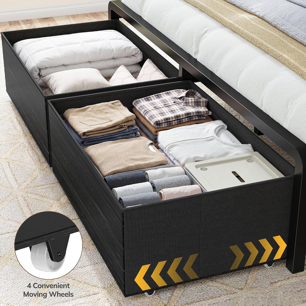 Homkdom Queen Size Bed Frame with 8 Drawers and Charging Station,Black