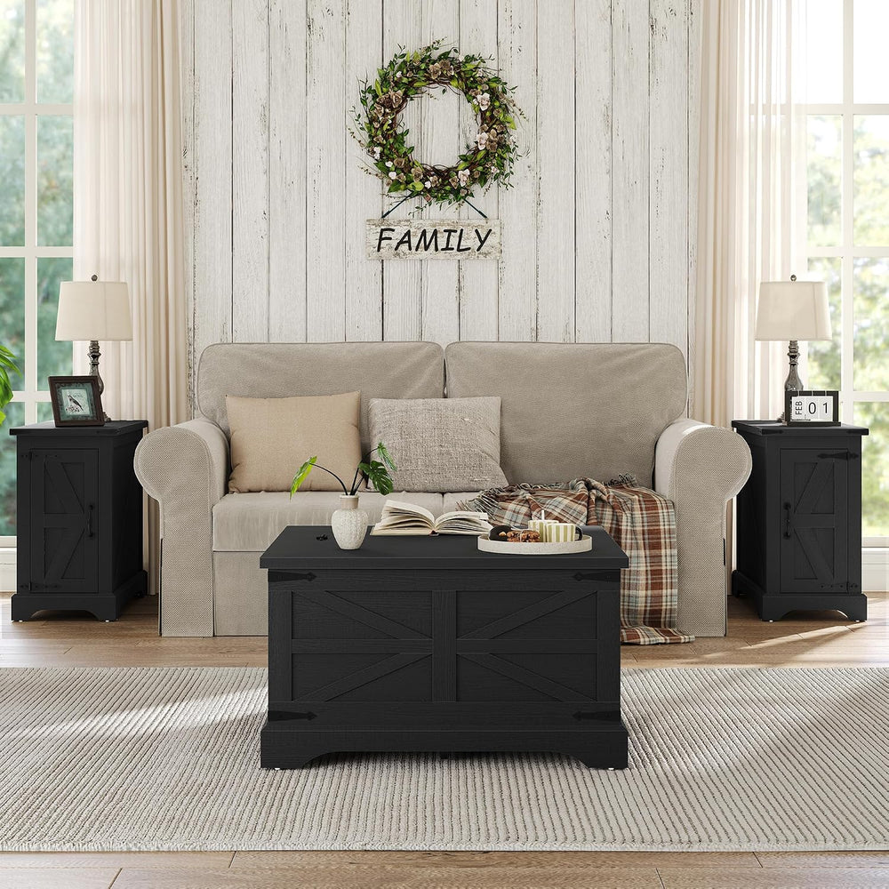 Furnideco Farmhouse Lift Top Coffee Table, Square Wood Center Table with Larg...