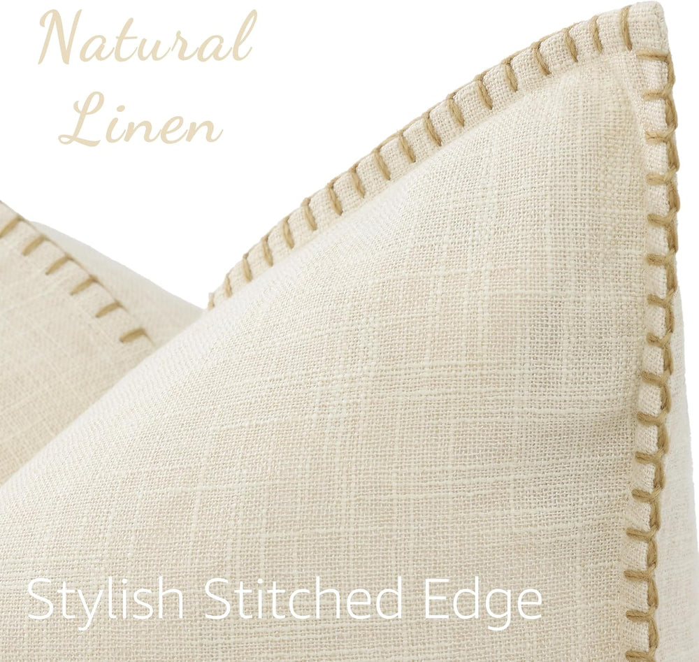 decorUhome Cream Faux Linen Outdoor Throw Pillow Covers 26x26 Set of 2