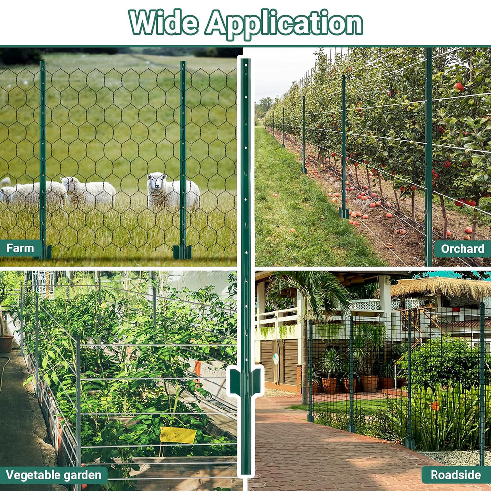 Metal Fence Posts 4 FT, 10 Packs Green Heavy Duty U Posts
