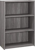 Monarch Specialties I BOOKCASE-36 H/Grey with 3 Shelves Bookcase, Gray