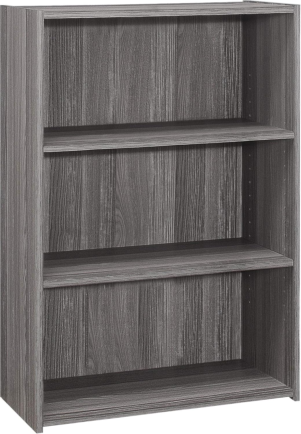 Monarch Specialties I BOOKCASE-36 H/Grey with 3 Shelves Bookcase, Gray