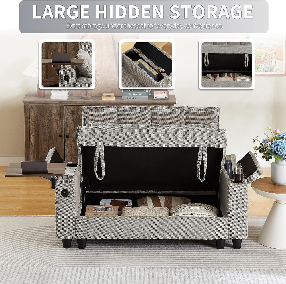 Auvsoce 61" Loveseat Sofa with Hidden Storage Armrests, 360° Swivel Tray...