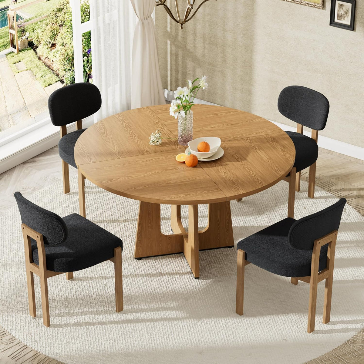 modern 5-piece dining table set with 4 chairs,oak shown in use
