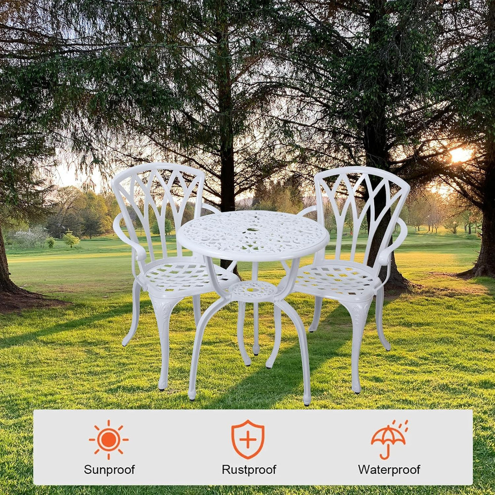 3-Piece Cast Aluminum Patio Bistro Set, Outdoor Rust-Resistant Furniture with...