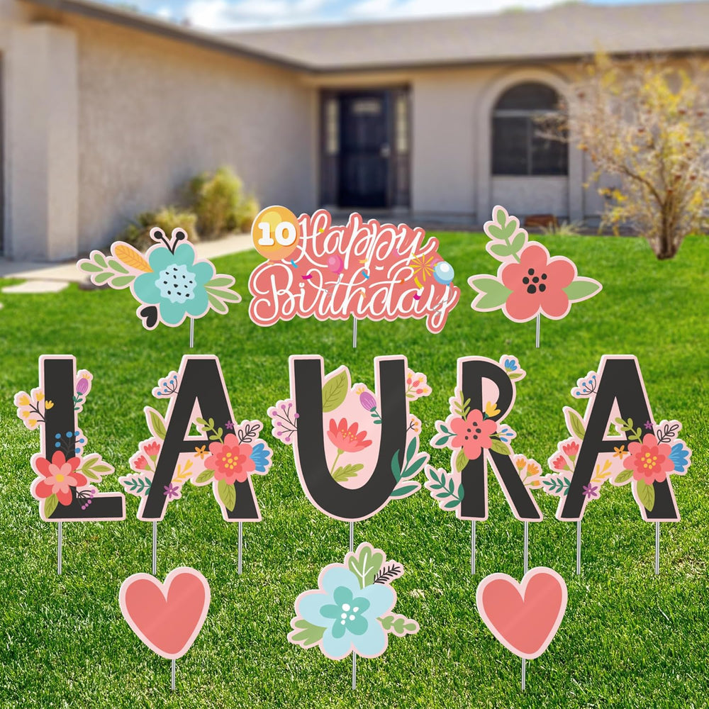 Personalized Happy Birthday Yard Sign & Matching Icons - 2 Sizes, 16 Them...