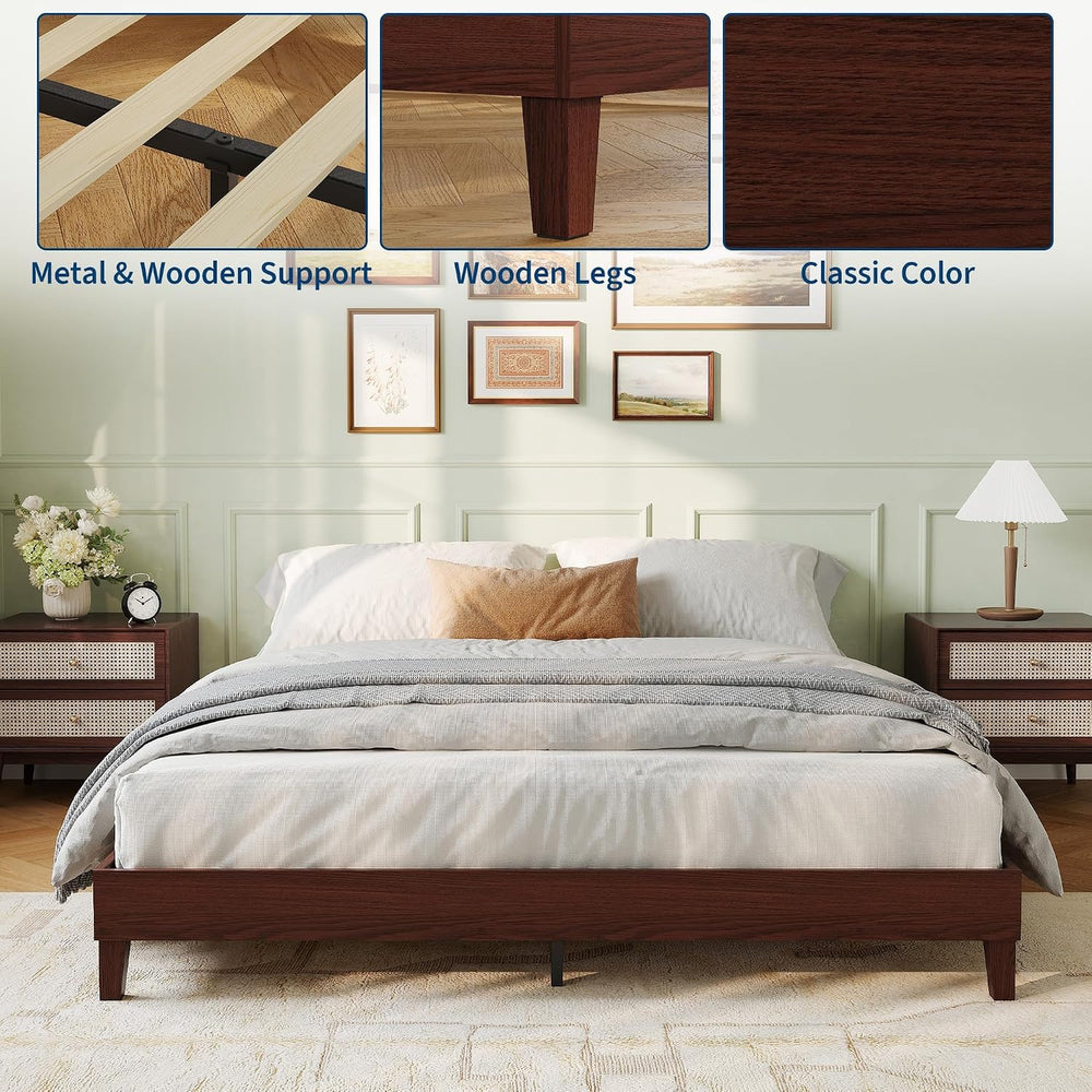 IDEALHOUSE Queen Size Bed Frame,9 Inch Natural Sturdy Wood Platform Bed