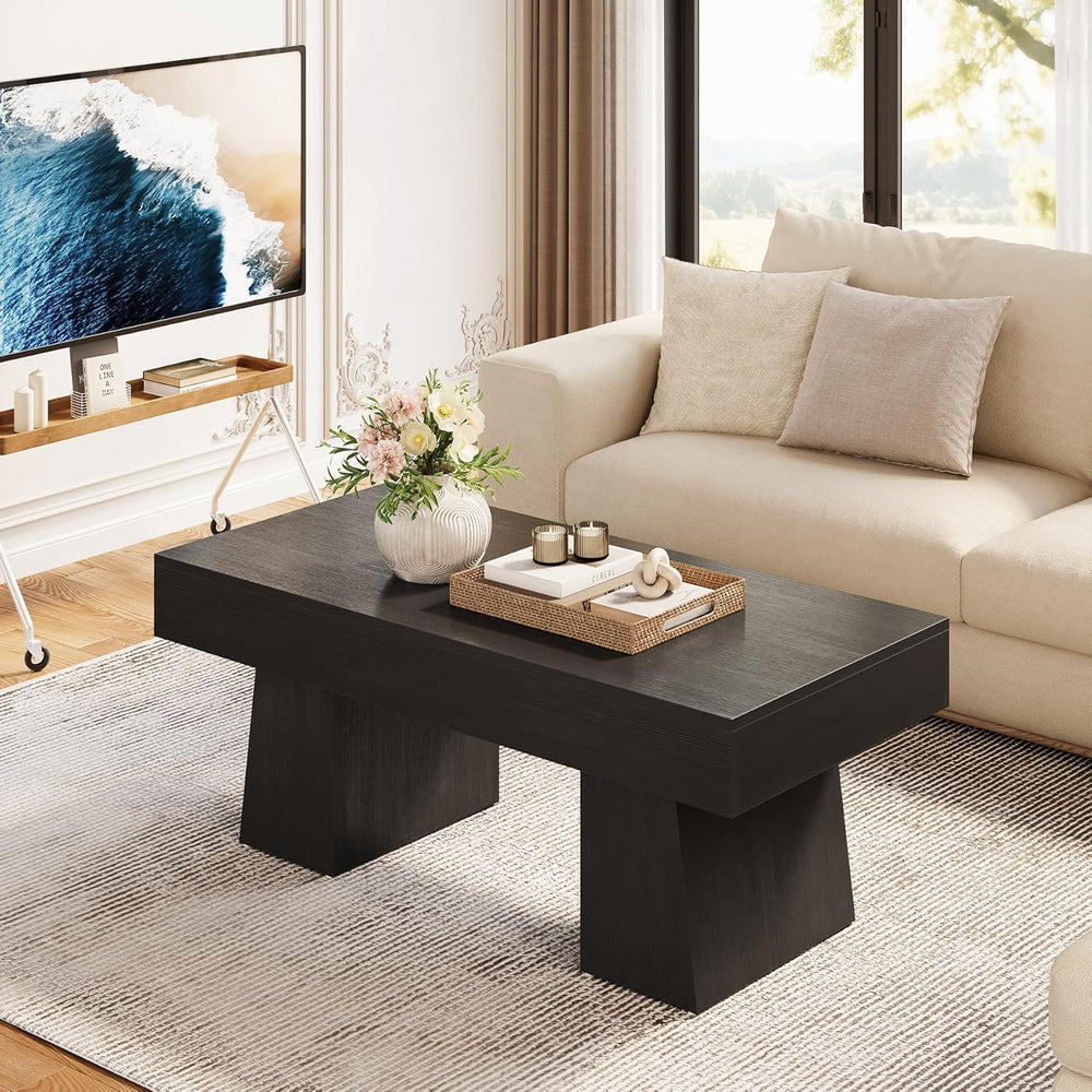 LITTLE TREE Farmhouse Coffee Table, 47 Inches Wooden Rectangular Accent Cente...