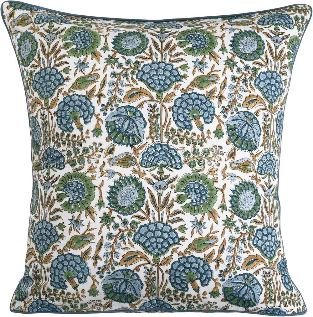 Ridhi Asparagus Green Block Print Cotton Pillow Cover 16x16 Inch Set of 2
