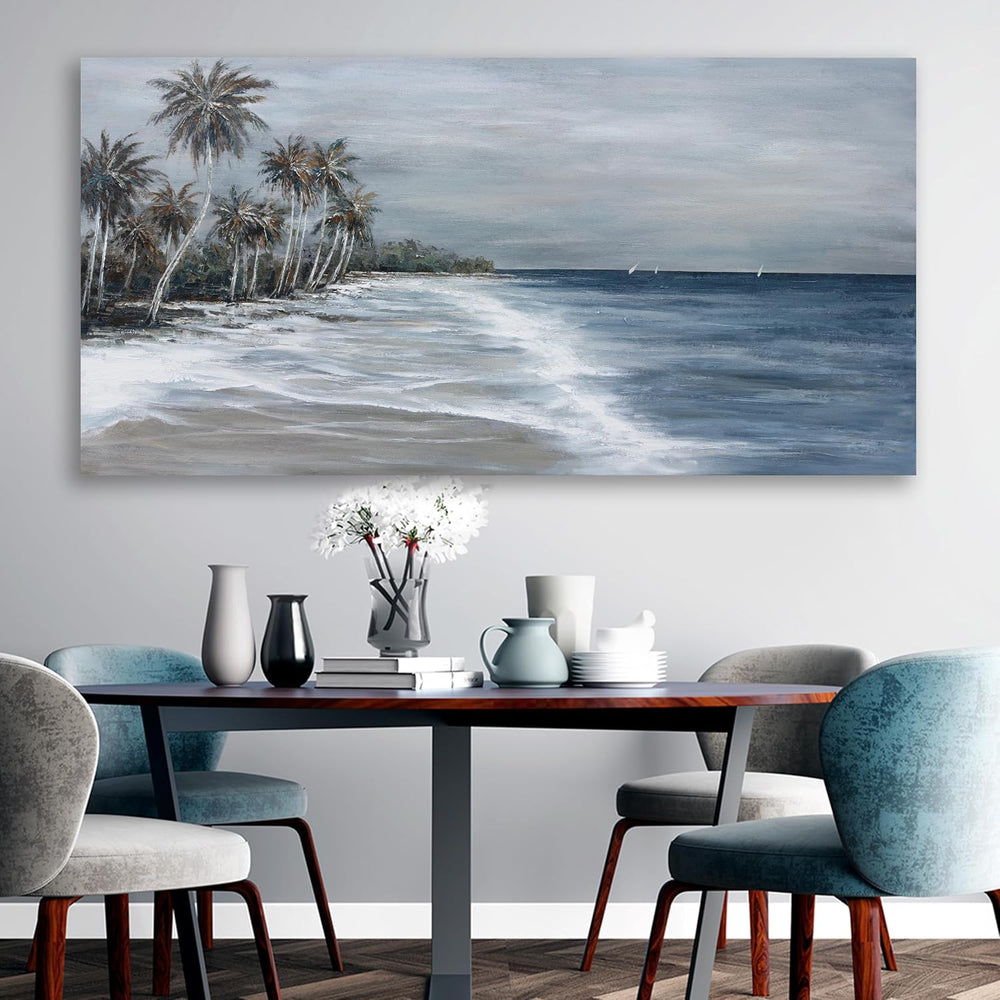 Coastal Wall Art Blue Gray Beach Wall Decor Landscape Abstract Canvas Paintin...