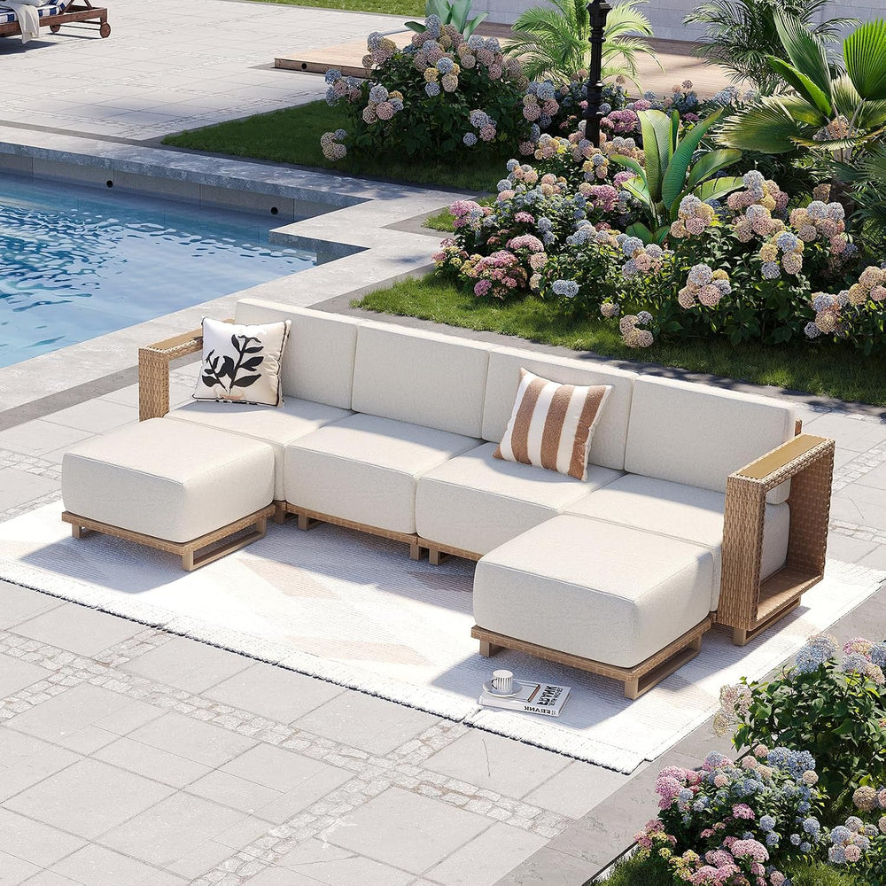 Aoxun Patio Furniture Set, 6 Piece Outdoor Sofa Set, Yellow/Beige