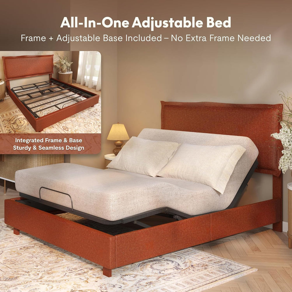 FLEXISPOT Adjustable Bed Base with Upholstered Bed Frame, Head & Foot Lift