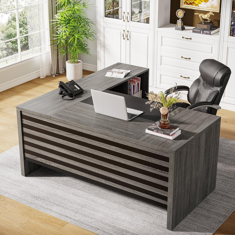 Tribesigns 62.2" L-Shaped Executive Desk with Mobile File Cabinet