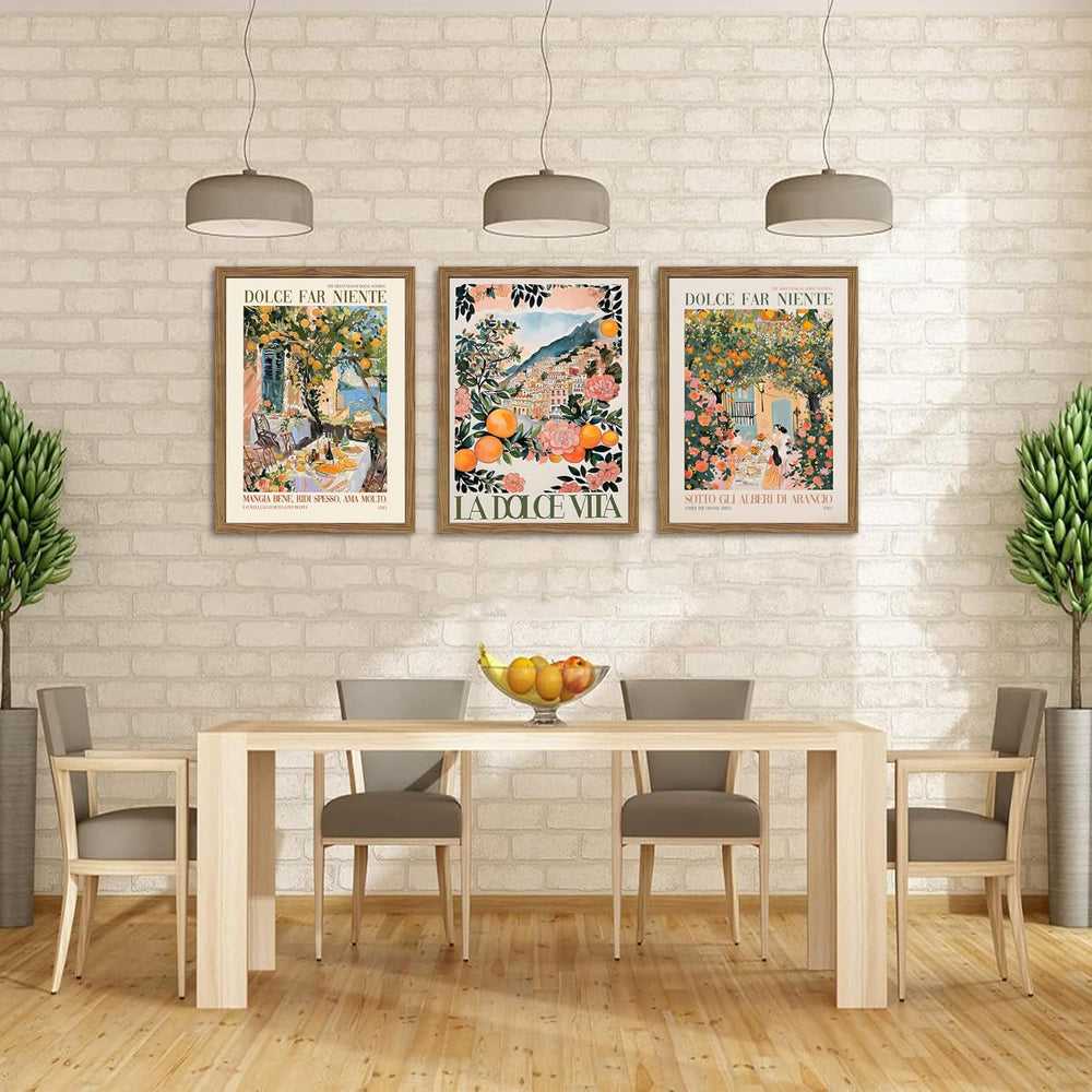 Framed Italian Scenery Wall Art Set of 3, Amalfi Coast Kitchen Wall Art, Vint...