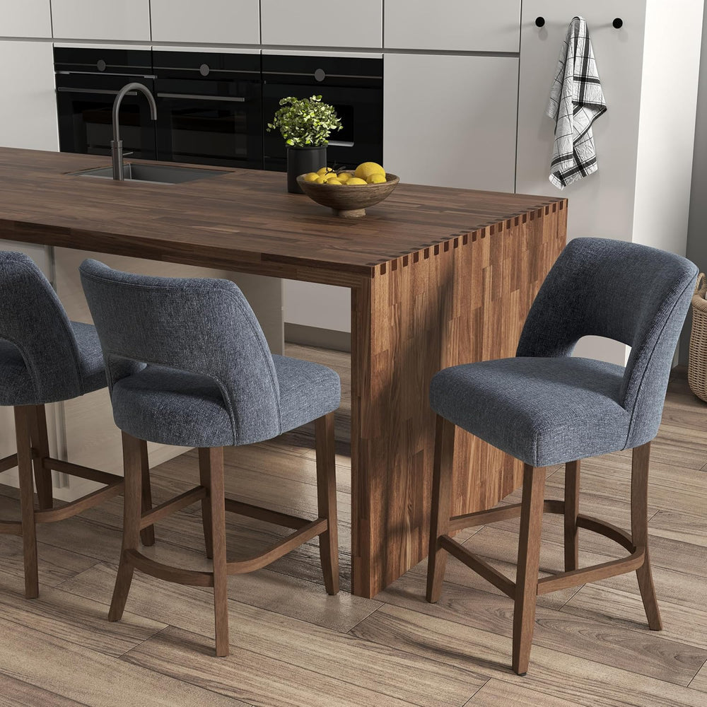 VKNOW Bar Stools Set of 4, 26" Fabric Counter Height Bar Stools, Navy Blue