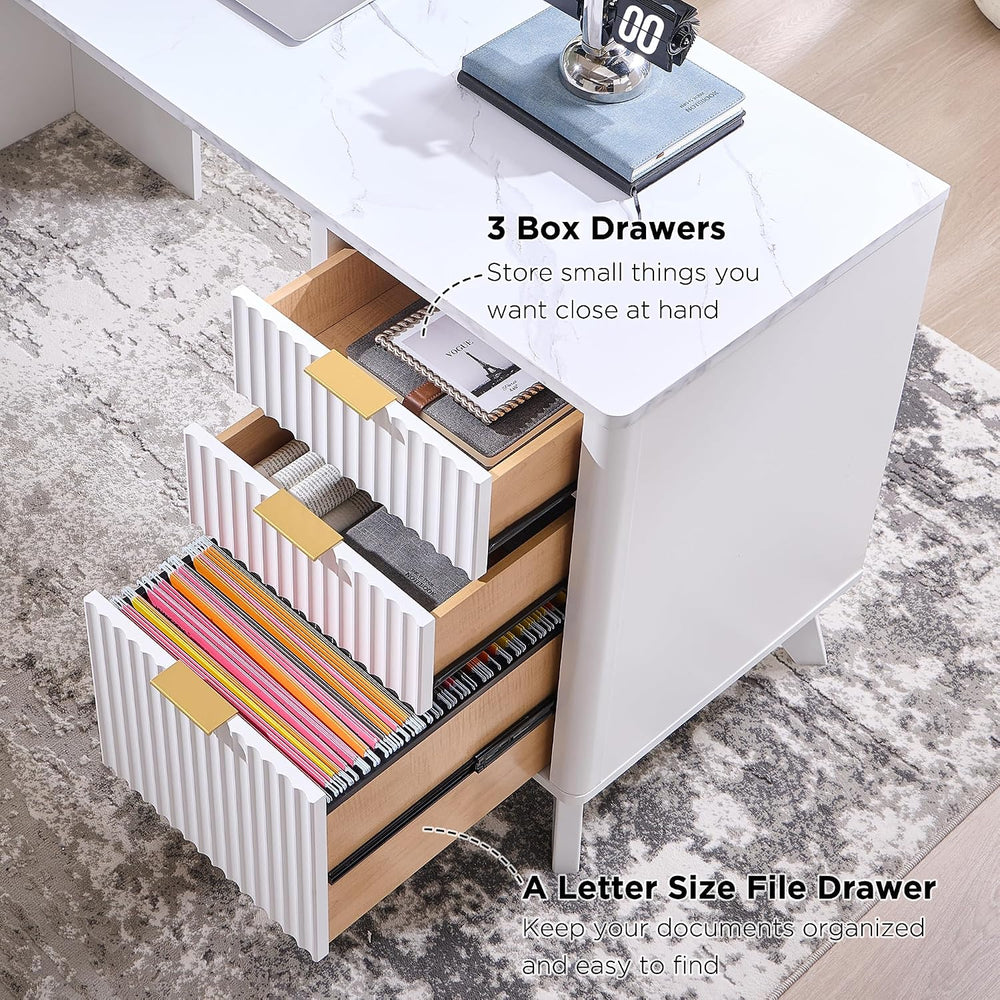 T4TREAM 60" Modern Fluted Executive Desk with Drawers, White