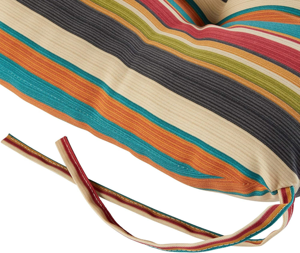 South Pine Porch Outdoor 20-inch Square Tufted Seat Cushion, Sunset Stripe