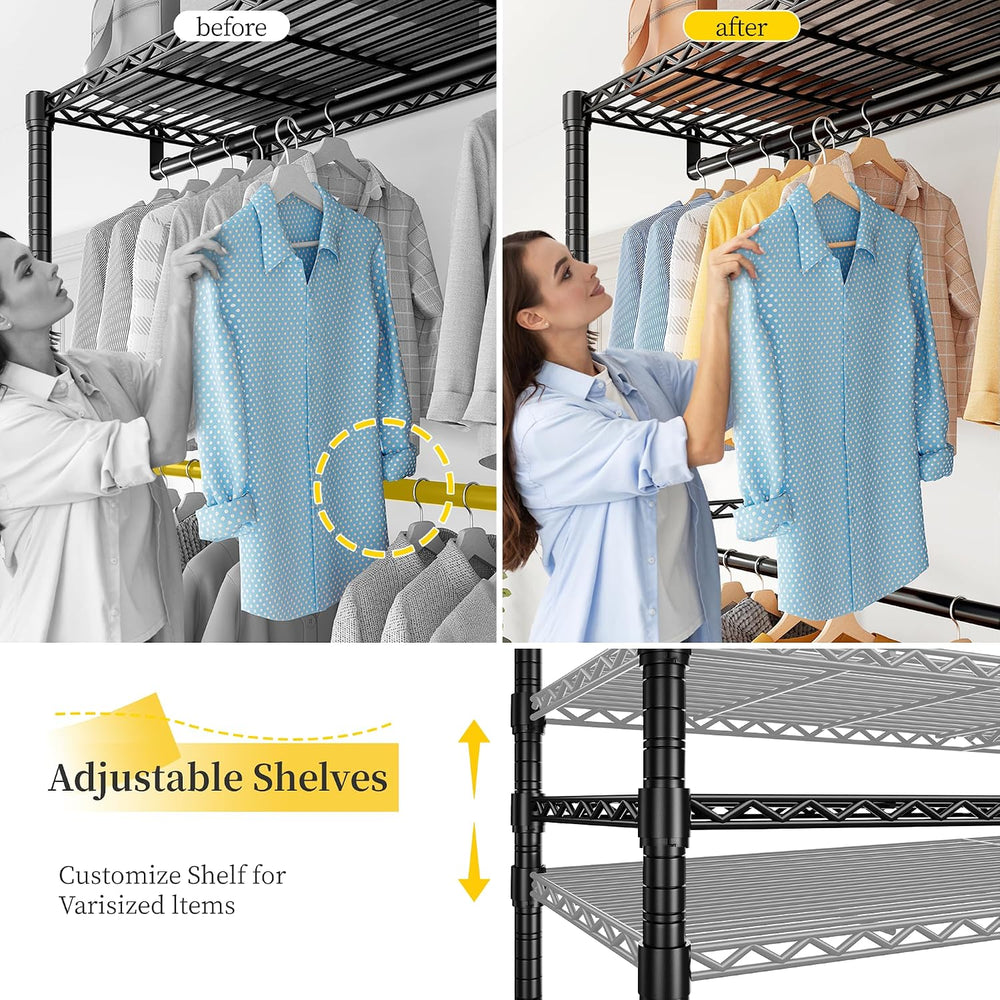 Raybee Clothes Rack with Wheels, Heavy Duty Loads 780LBS, Space-Saving