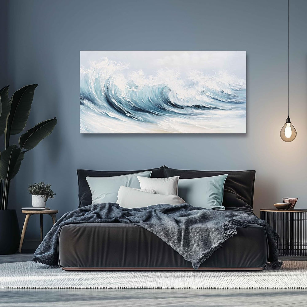 Belmrxne Coastal Wall Decor White Wall Art Ocean Artwork Textured Canvas Pain...