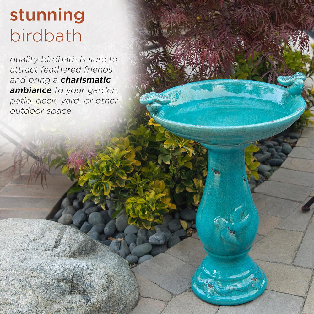 Alpine Corporation 25" Tall Outdoor Ceramic Antique Pedestal Birdbath wi...