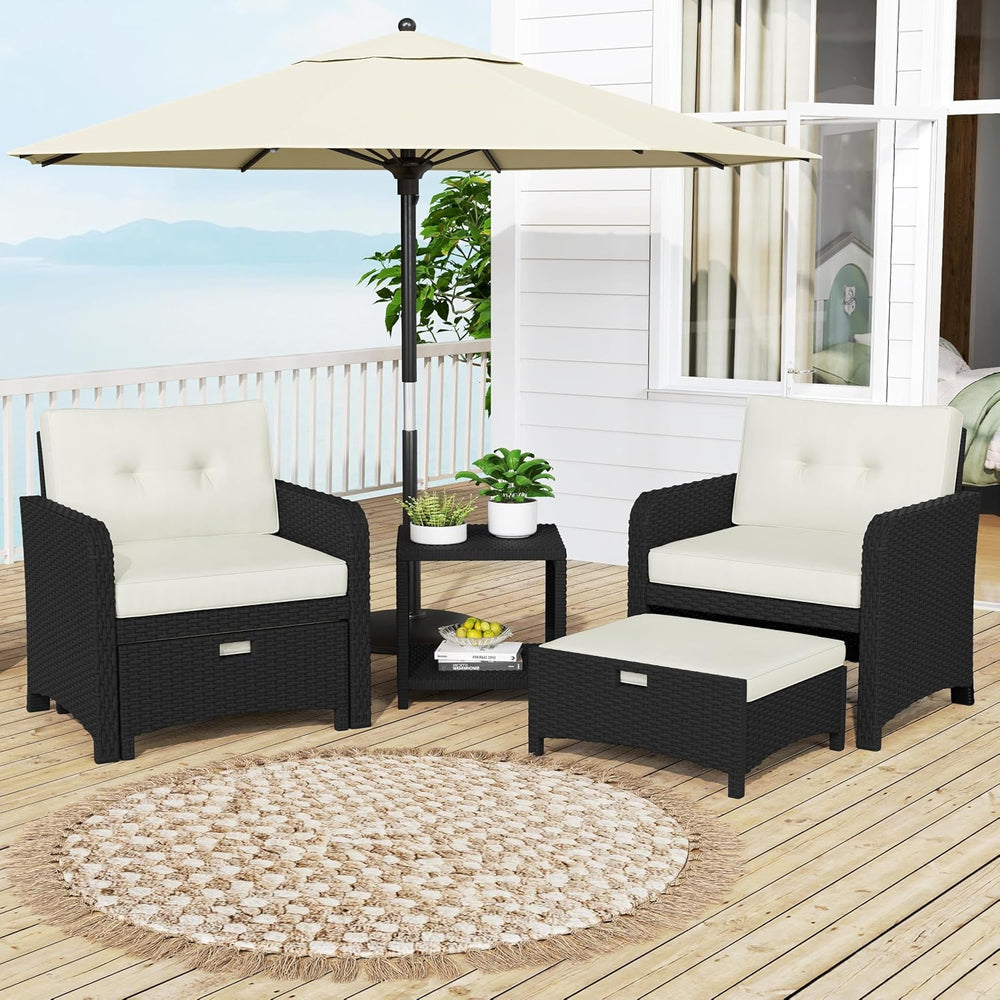 Yaheetech 5 Piece Patio Conversation Set with Ottomans, PE Wicker Balcony Fur...