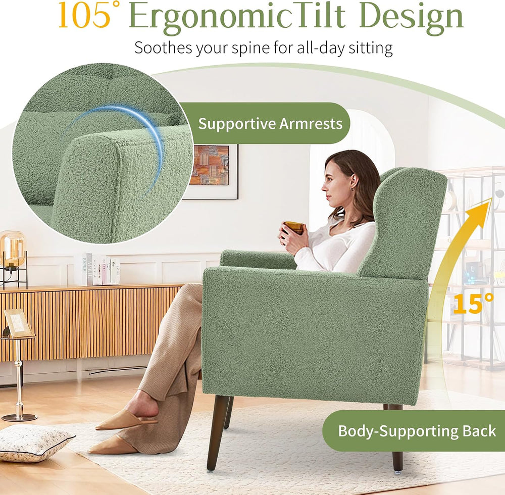 cinkehome Modern Accent Arm Chair Set of 2, Teddy Upholstered Armchair for Li...