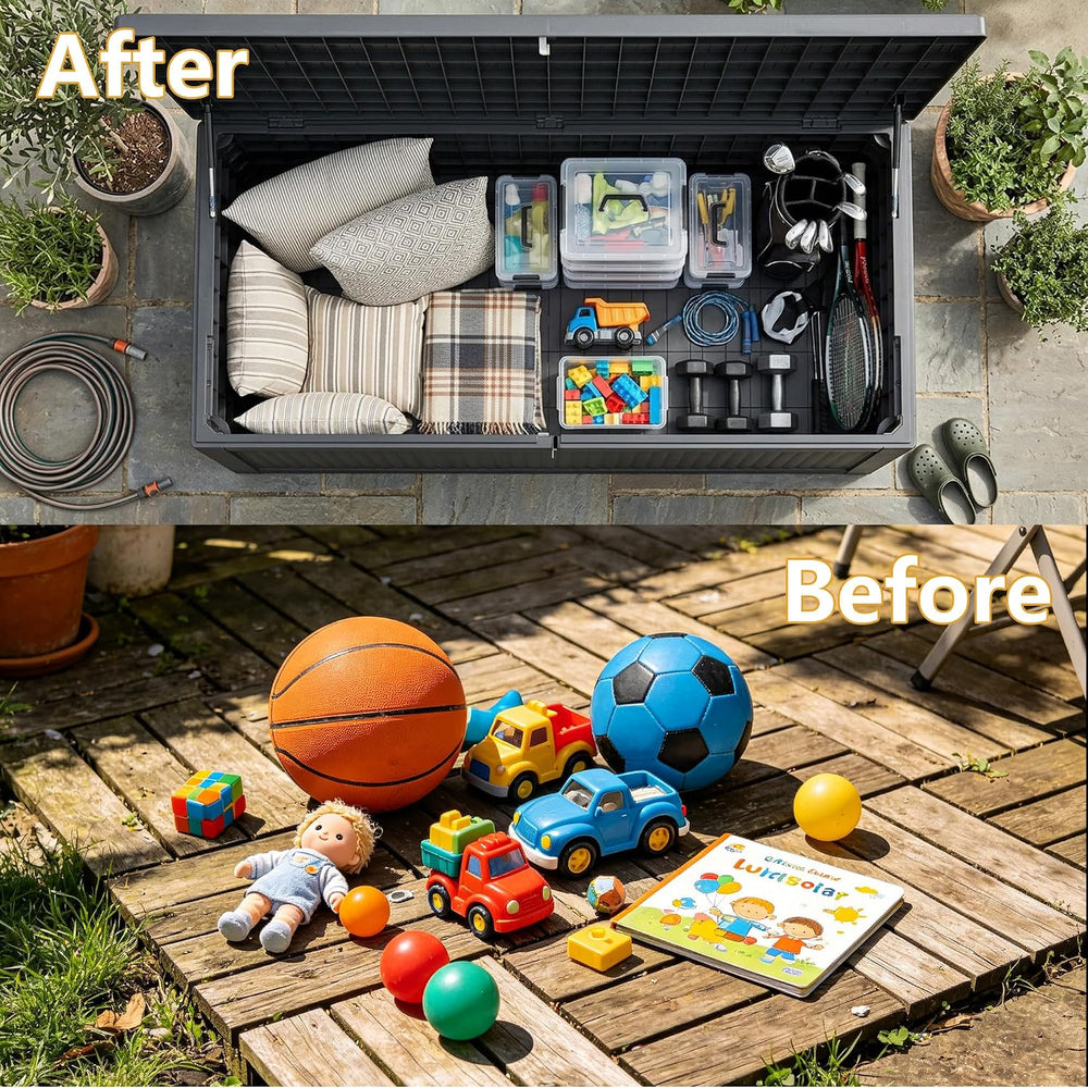 380 Gallon Outdoor Storage Box Waterproof Lockable Deck Box