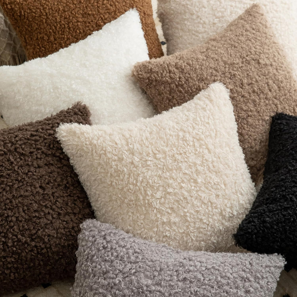 Pack of 2 Curly Teddy Wool Faux Fur Throw Pillow Covers Fuzzy Accent Soft She...