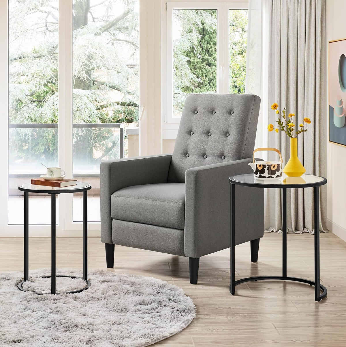 Yaheetech Round Nesting Side Tables Set of 2 with Tempered Glass Top, Black | Space-Saving for Small Living Rooms, Powder-Coated Metal Frame, Rounded-Edge Glass Top, Stack or Use Apart, Easy Assembly