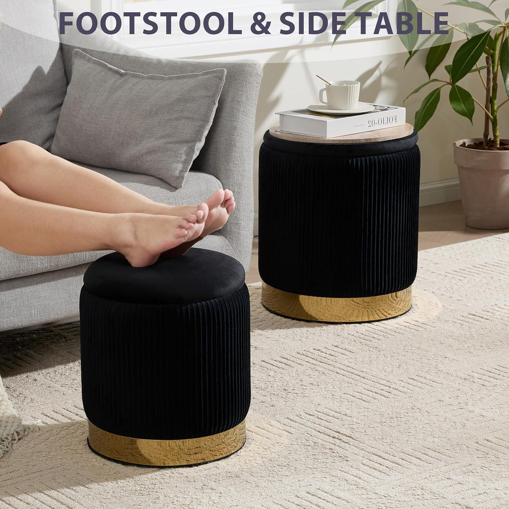 Royal Windsor Round Ottoman with Storage Set of 2, Storage Vanity Stool