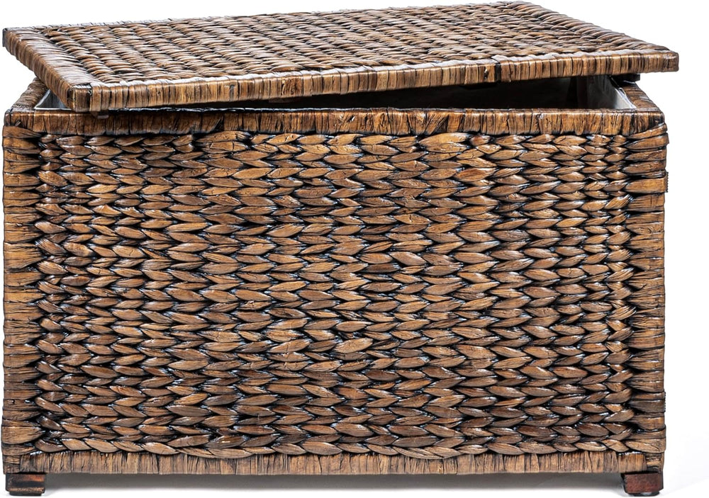 happimess Anada 30" Storage Trunk Wicker Weave Water Hyacinth, Brown Wash